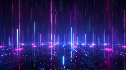 Poster - futuristic digital landscape with vibrant neon lines, representing data flow and connectivity.
