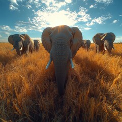 Elephant Herd Sunset.