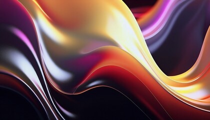 Poster - Abstract fluid iridescent holographic neon curved wave in motion colorful background 3d render. Gradient design element for banners, backgrounds, wallpapers, posters and covers.