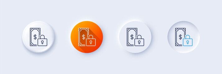 Wall Mural - Private payment line icon. Neumorphic, Orange gradient, 3d pin buttons. Dollar sign. Finance symbol. Line icons. Neumorphic buttons with outline signs. Vector