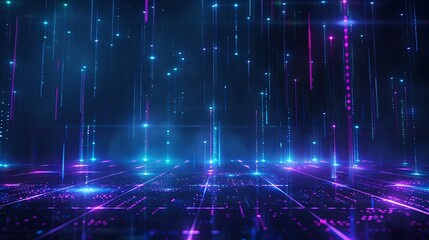 Poster - futuristic light display with vibrant blue and purple streaks against a dark background, perfect for