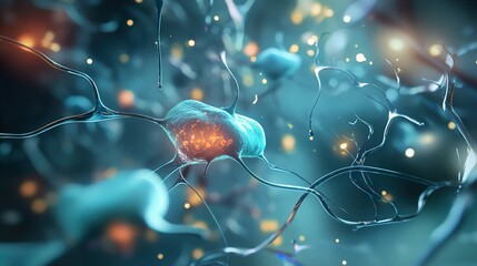 Wall Mural - microscopic view of a neuron - exploring the human brain