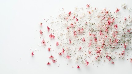 Swirling trails of tiny flowers create a stunning abstract floral pattern, floating gracefully on a white background in an artistic display