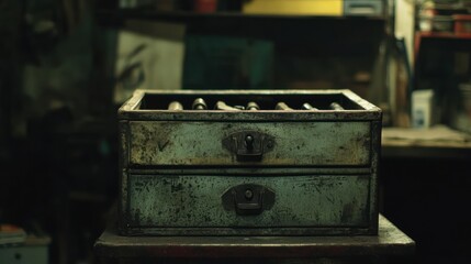 Aufkleber - Two-Drawer Metal Box with Handles and Scratches