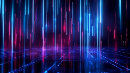 Poster - futuristic neon lights creating a digital landscape with vibrant colors and glowing lines.
