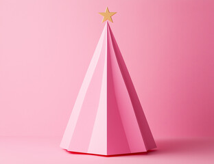 Wall Mural - Christmas composition. Pink Christmas tree on pink background. Happy holidays. new year minimal concept.