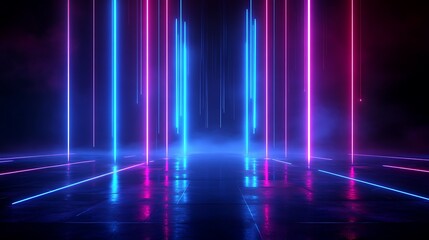 Poster - futuristic neon lights creating an abstract background with vibrant colors and reflections.