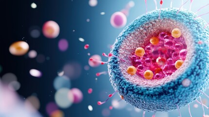 Poster - A colorful 3D rendering of a eukaryotic cell, highlighting its nucleus, mitochondria, Golgi apparatus, and endoplasmic reticulum.