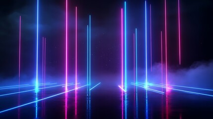 Poster - futuristic neon lights in vibrant colors illuminating a dark space, creating a dynamic atmosphere.