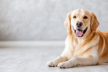  Happy golden retriever dog relaxing at home