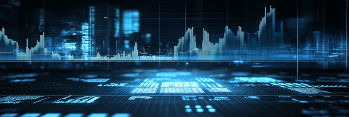 Business Investment And Stock Future Trading City, Double Exposure Image Of Line Graphs Going Up