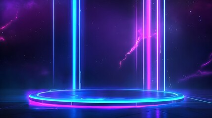 Poster - neon light stage with vibrant colors and a futuristic atmosphere, perfect for digital backgrounds an