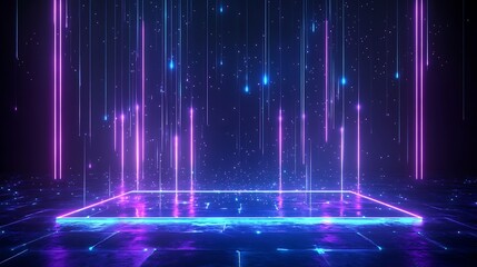 Poster - vibrant neon light beams illuminate a futuristic digital stage, creating a mesmerizing tech-inspired