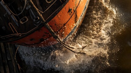 Wall Mural - Close Up of a Rusty Boat Splashing in the Water