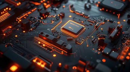 Aufkleber - Close-up of a computer circuit board with a glowing processor.