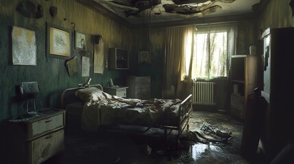 Poster - Abandoned and Flooded Bedroom - A Haunting Interior