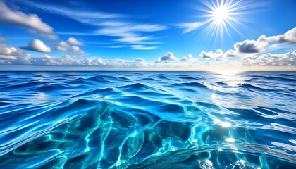 Wall Mural - Deep blue waters on a sunny summer day with undulating sea surface viewed from the heights of Ciolo di Gagliano del Capo, Puglia, Italy