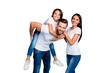 © deagreez - Photo of foster family spending sunny weekend playing outside games wear casual outfit isolated blue background