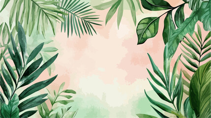 Wall Mural - Exotic watercolor tropical leaves and plants background,  Exotic  tropical leaves banner, and poster for summer and spring with monster and banana and palm leaves