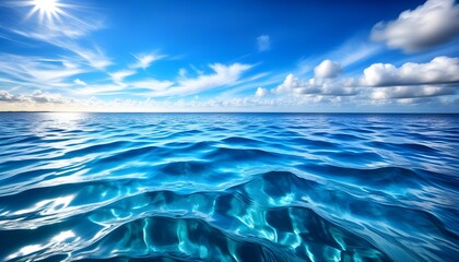 Wall Mural - Deep blue waters on a sunny summer day with undulating sea surface viewed from the heights of Ciolo di Gagliano del Capo, Puglia, Italy