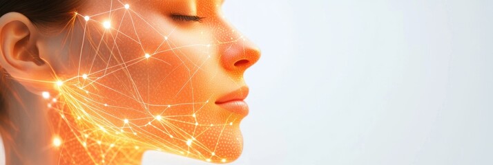 Aufkleber - Abstract lines and dots create a visual representation of skincare procedures for facial rejuvenation in a minimalist setting. Generative AI