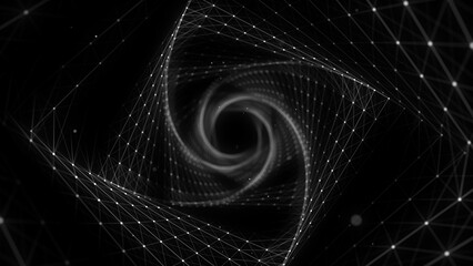 Poster - abstract wireframe tunnel. wormhole. 3d portal grid. futuristic fantasy funnel. 3d rendering.