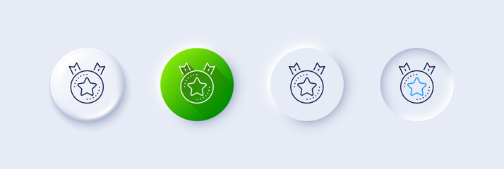 Poster - Ranking star line icon. Neumorphic, Green gradient, 3d pin buttons. Winner medal sign. Best rank symbol. Line icons. Neumorphic buttons with outline signs. Vector