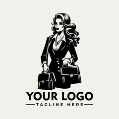 Poster - Vector Hand Drawn Business Woman Vector Logo Working Officer Girl Vintage Illustration