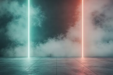 Wall Mural - futuristic neon lights in foggy atmosphere