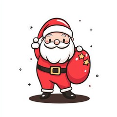 A cartoonish version of Santa Claus holding a red bag