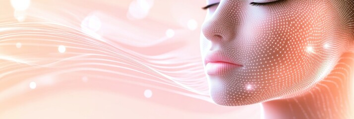 Poster - Abstract lines and dotted patterns represent skincare procedures against a soft pastel background. Generative AI