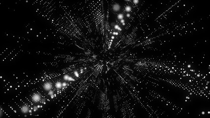 Poster - abstract wireframe tunnel. white wormhole. 3d portal grid. futuristic fantasy funnel. 3d rendering.