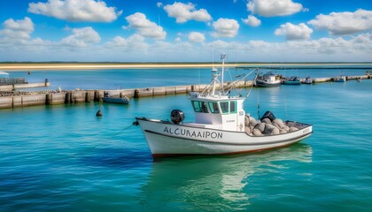 Wall Mural - Oyster farms in Alcañon Basin surrounded by parks, vessels, barges, dishes, and coastlines near the Atlantic Ocean and the sea