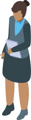 Poster - Businesswoman holding documents isometric icon vector illustration