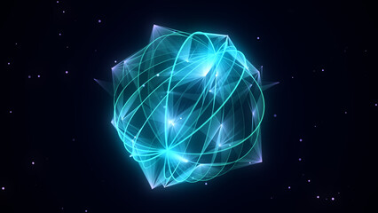 Poster - futuristic sphere of particles and lines. network connection big data. abstract technology backgroun