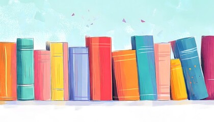 Wall Mural - A bright illustration of colorful books lined up