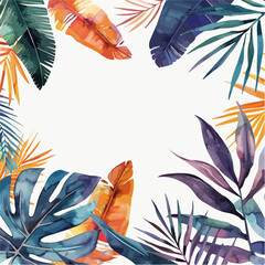 Wall Mural - Exotic watercolor tropical leaves and plants background,  Exotic  tropical leaves banner, and poster for summer and spring with monster and banana and palm leaves