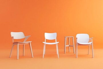 3D rendering of a row of plastic and metal chairs 