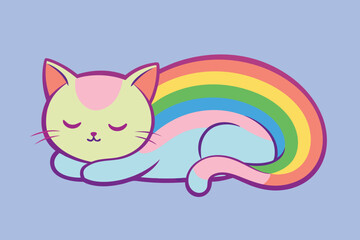 cute cat sleeping on a rainbow C.eps