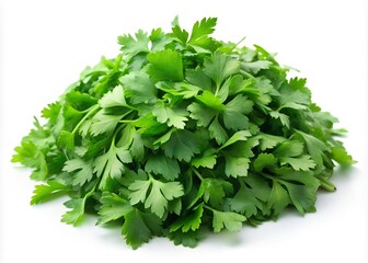 Fresh green chopped parsley leaves isolated on white background