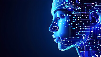 Visually represent the flow of data or light in the form of a human, Add digital patterns or flows around the head to make it look like the AI ​​is understanding human thoughts.