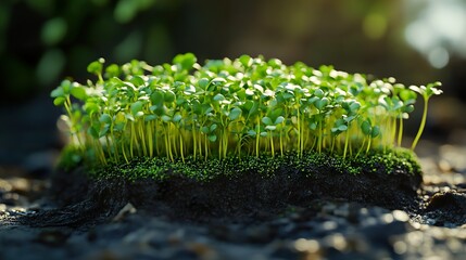 Close Up of Green Sprouts Emerging from Soil