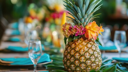 Fresh Pineapple Centerpiece for Tropical Table Setting