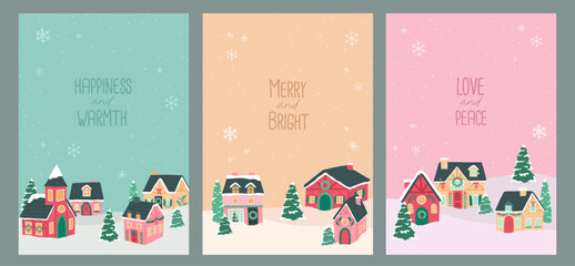 Wall Mural - Collection of Winter Holiday Christmas snow colorful landscape vector illustration