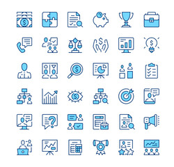 Fototapete - Business consulting icons. Outline symbols. Vector blue line icons set