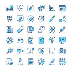Fototapete - Healthcare icons. Outline symbols. Vector blue line icons set