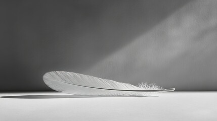 Poster - Elegant Feather Resting on Smooth White Surface