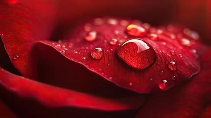 Poster - Raindrops on a Vibrant Red Rose Petal
