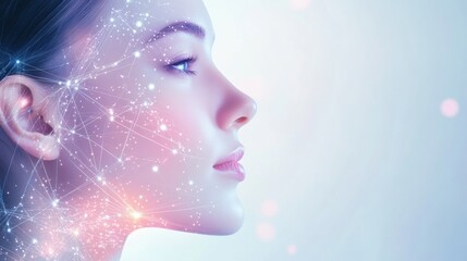 Poster - Abstract background featuring lines and dots illustrative of skincare procedures in a modern aesthetic setting. Generative AI