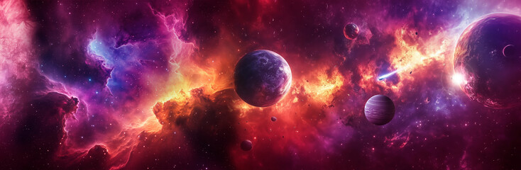 Wall Mural - space scene with planets, stars and galaxies. panorama.